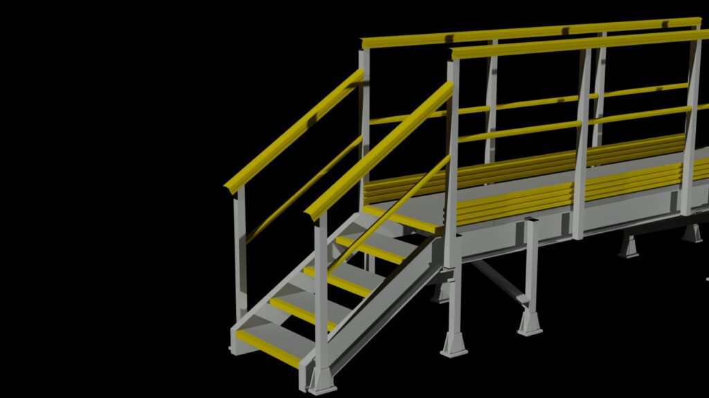 3D rendering of the steps at one end of a long walkway