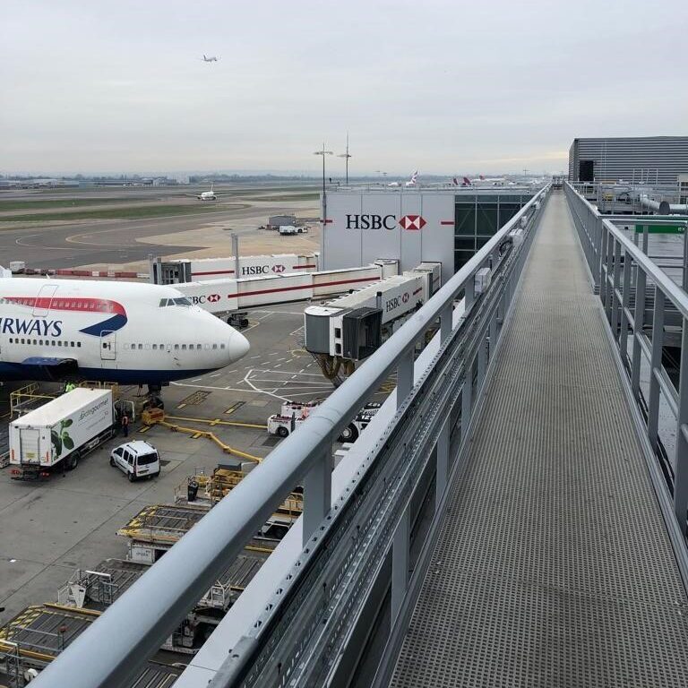 Roof access at Heathrow with planes in the background