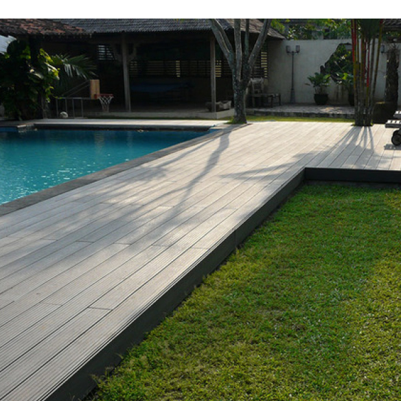 WPC Decking is ideal for use next to swimming pools