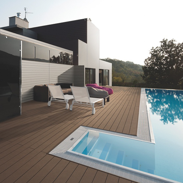 WPC Decking is gentle on bare feet so ideal for use in pool areas